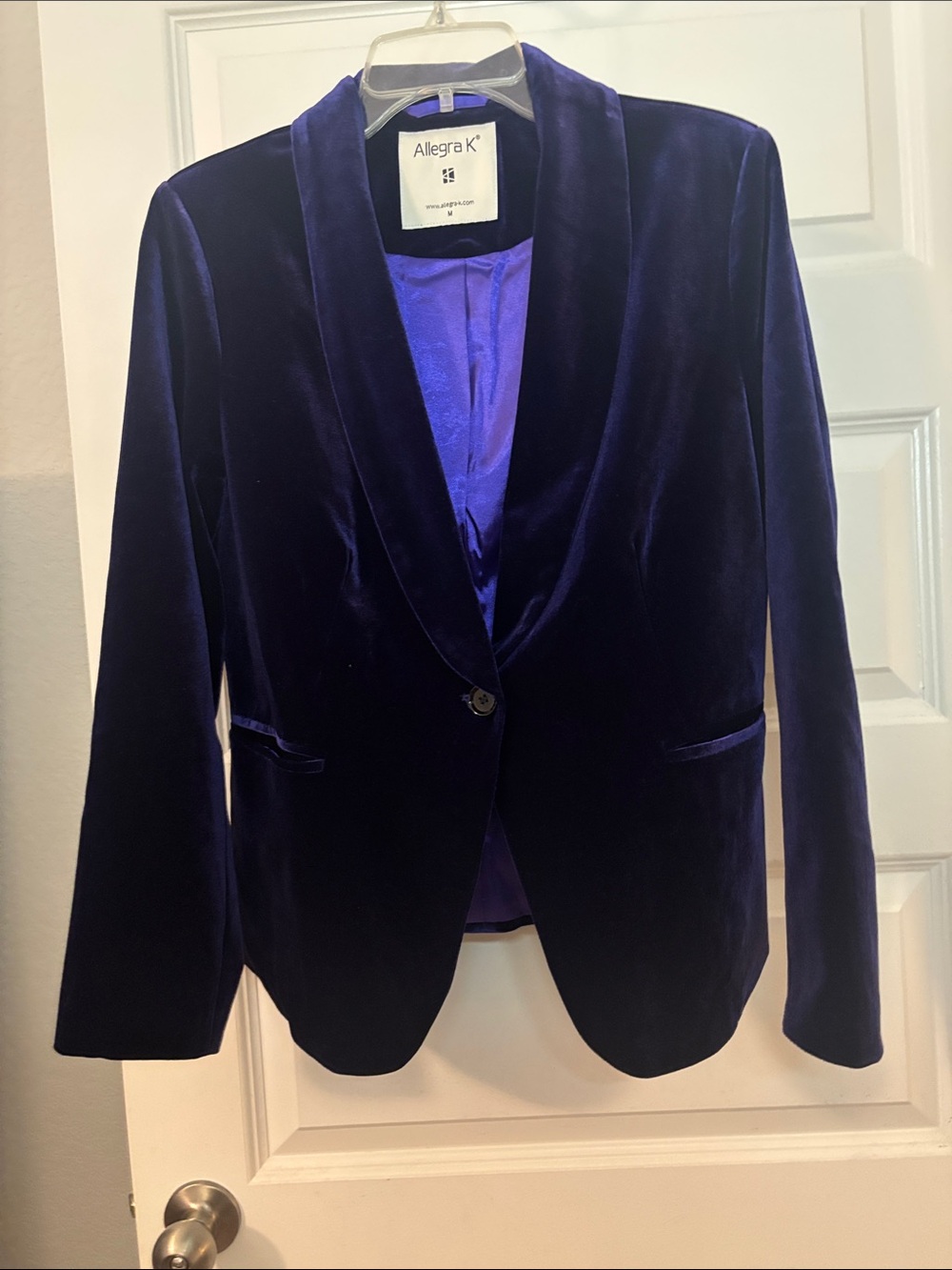 Allegra K Deep Purple Velvet Shawl Collar Blazer SZ M Solid Office Work Wear